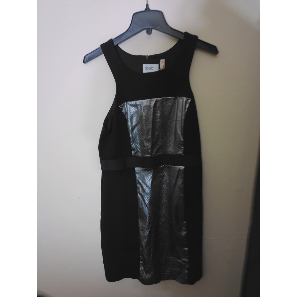 Bailey 44 Sheath Dress Womens L Black Silver Snakeskin Metallic Edgy Modern